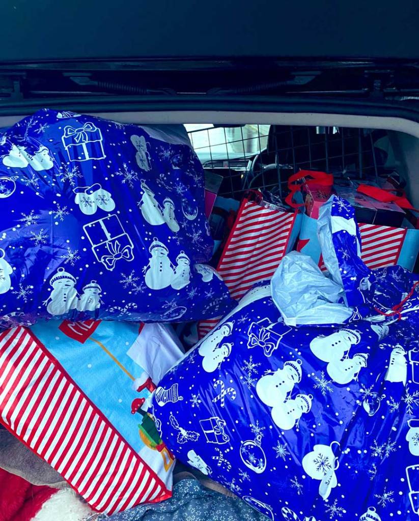 A car full of Christmas presents donated by community members in Drumchapel.